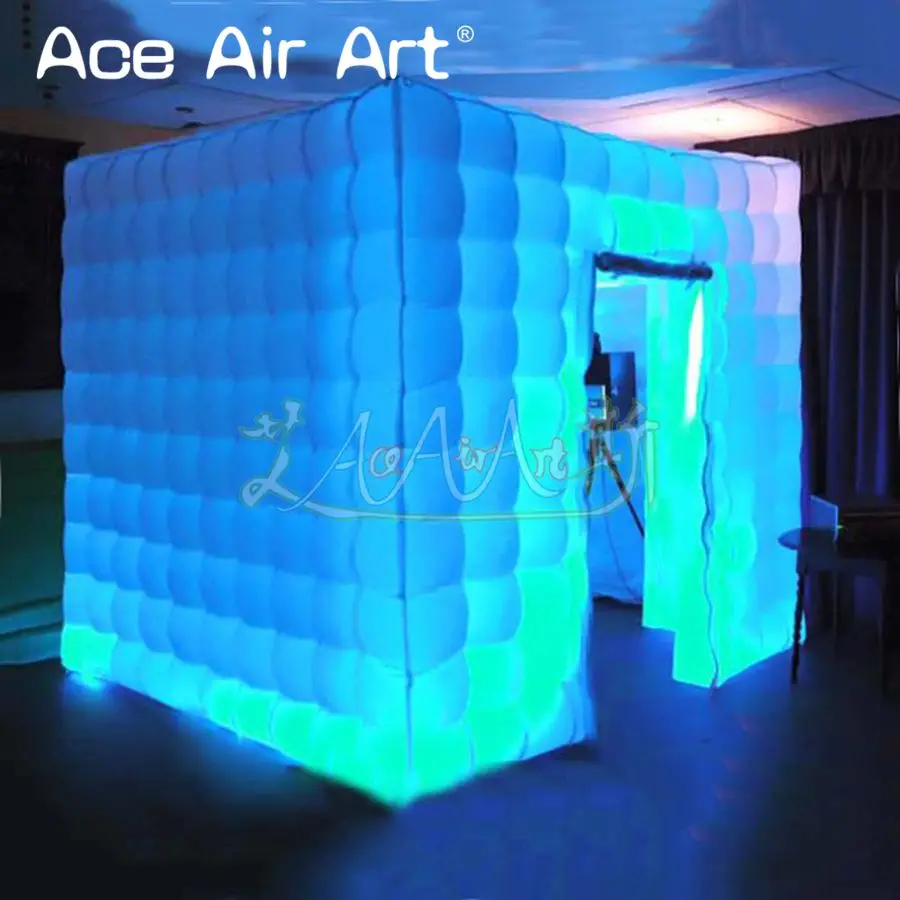 

Colorful and Changing Led Inflatable Photo Booth Cubic Backdrop Trade Show and Funny Party Cube with fordable Curtains