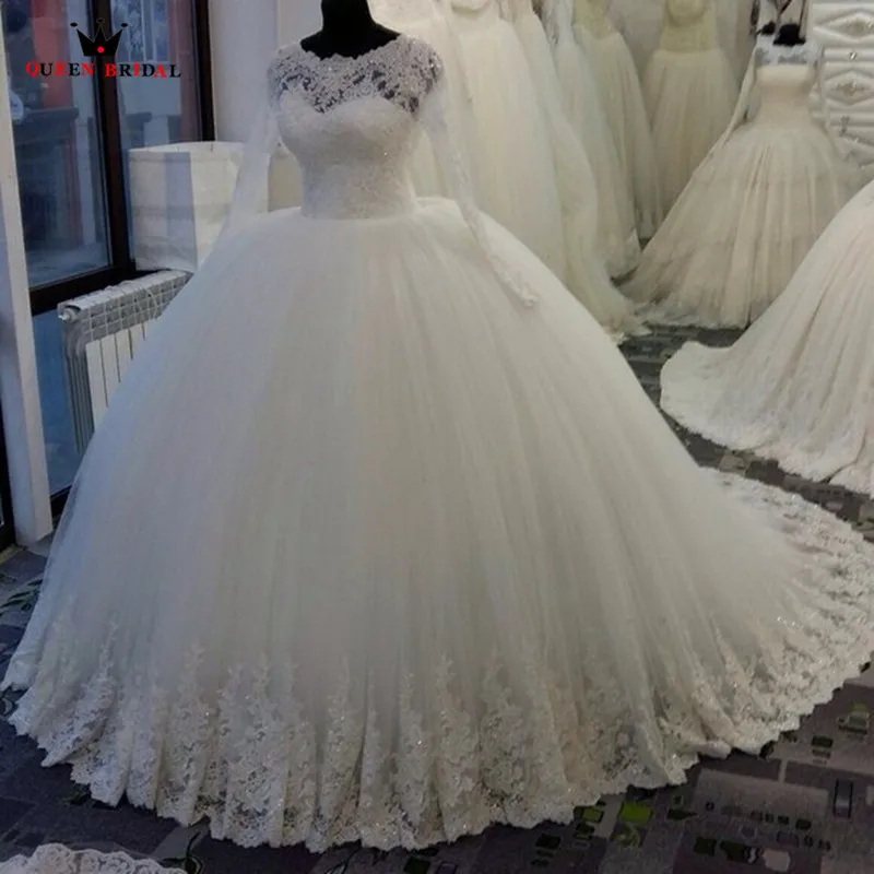 Custom Made High-end Quality Ball Gown Long Sleeve Lace Beaded Luxury Formal Bride Wedding Dresses Robe De Mariee 2023 New WD24M