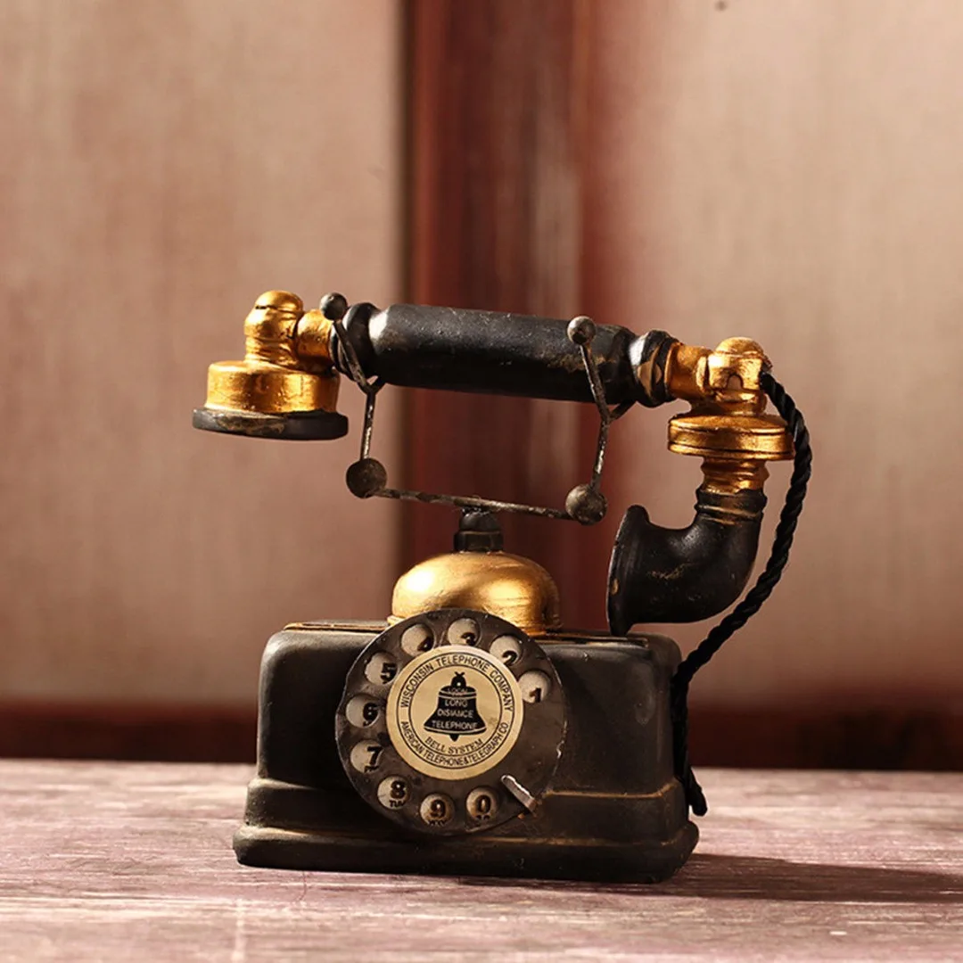 

JX-LCLYL Vintage Rotary Telephone Statue Antique Shabby Old Phone Figurine Decor Model