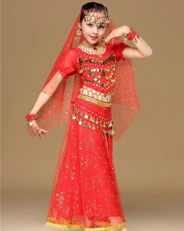 Indische Bauchtanzkostüme für Kinder, Mädchen, ägyptische Performance-Show, Party-Outfits, Bollywood-Tanzkleidung, orientalisches Halloween-Kostüm