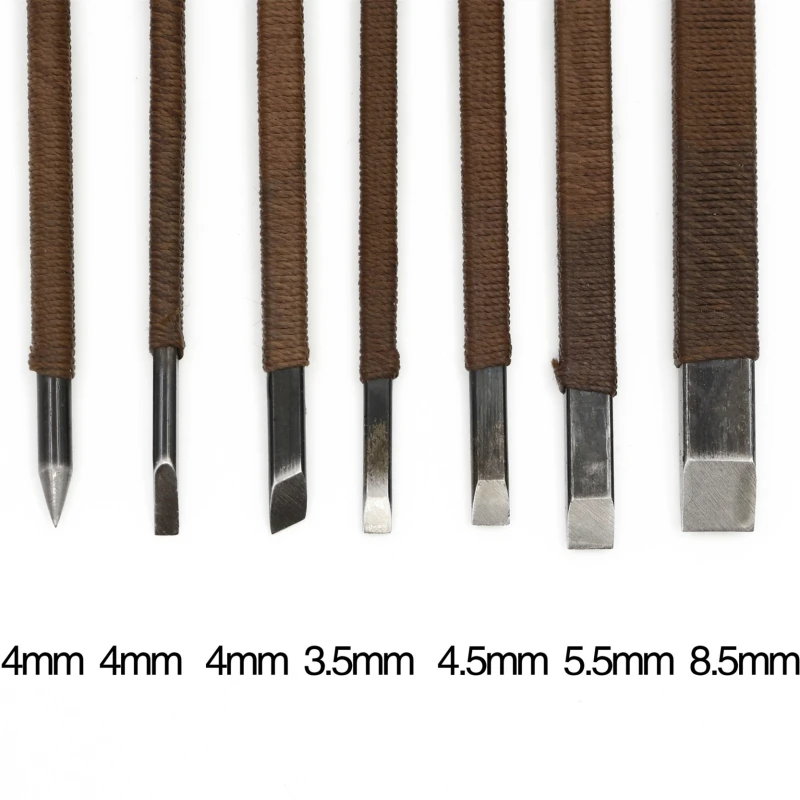 7 Pcs/set Stone Carving Knife Tool Set Manganese Steel Flat&Oblique Knife Woodworking Tools for Carving Enthusiasts