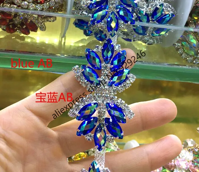 1 yard/lot fashion butterfly-tie red blue AB color crystal rhinestone gold chain popular stone trimming dress garment decoration