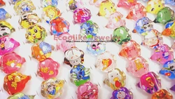 50Pcs Acrylic Rings Lovely Animation Cartoon Child Resin Rings Whole Jewelry Boys Girls Bulk Lots LR444 Free Shipping