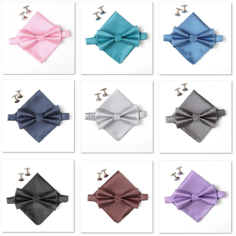 2019 fashion grip bow tie sets for men Handkerchief cufflinks butterfly Pocket Square