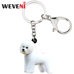 WEVENI Acrylic Sweet Bichon Frise Dog Key Chains Keychains Rings Animal Jewelry For Women Girls Female Holder Car Bijoux Charms