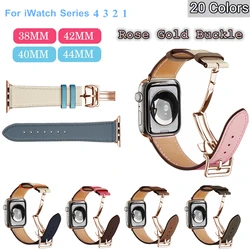 Rose Gold Buckle Strap For Apple Watch 44mm 40mm Leather Single Tour Deployment Replacement Wristband For iWatch 4 3 2 1 Band