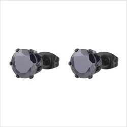 316 L Stainless Steel With AAA Black Round Zircon Stud Earrings Size From 2mm to 8mm