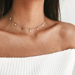 Gold Color Chain Tassel Star Choker Necklace for Women Boho Chocker Necklace Pendants On Neck collier femme Jewelry