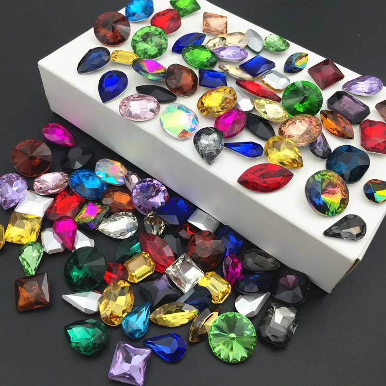 

50pcs Mix Colors Shapes Glass Fancy Stone Pointed Back Crystal Rivoli,Pear,Oval,Square,Horse Eye...Rhinestone For DIY Making