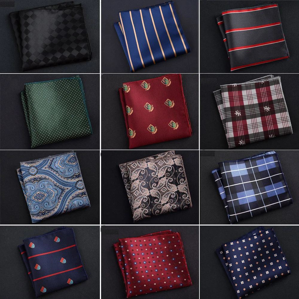 Luxury Men\'s Handkerchief Polka Dot Striped Floral Printed Hankies Polyester Hanky Business Pocket Square Chest Towel 23*23CM