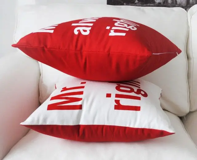 Red Mr Right Mrs Always Right Cushion Cover Set Velvet Mr Mrs Couple Decorative Throw Pillows Case Wedding Gifts Decoration 18" image 4