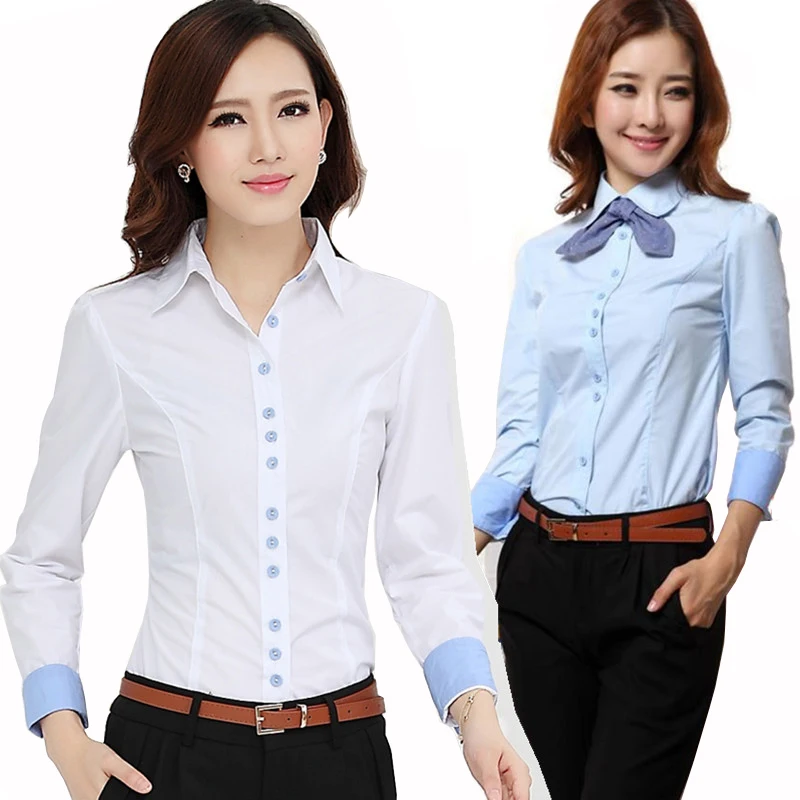 New 2024 Women\'s Shirt Long Sleeve Shirt Women Cotton OL Work Wear Clothing Female Blouse Tie Office Lady Shirt Camisas Mujer