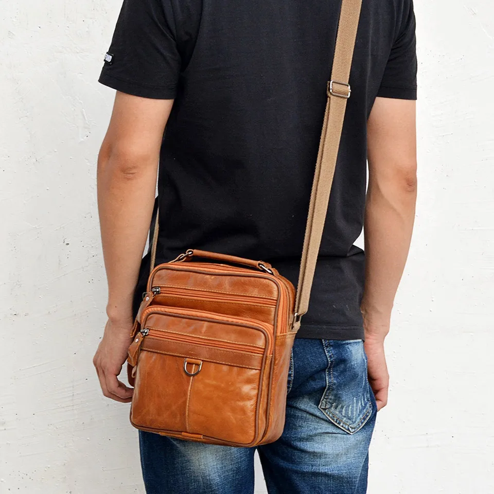 Casual Men Handbag Genuine Leather Shoulder Bag Men\'s Oil Wax Leather Messenger Bags bolsas Male Small Briefcases Crossboday Bag