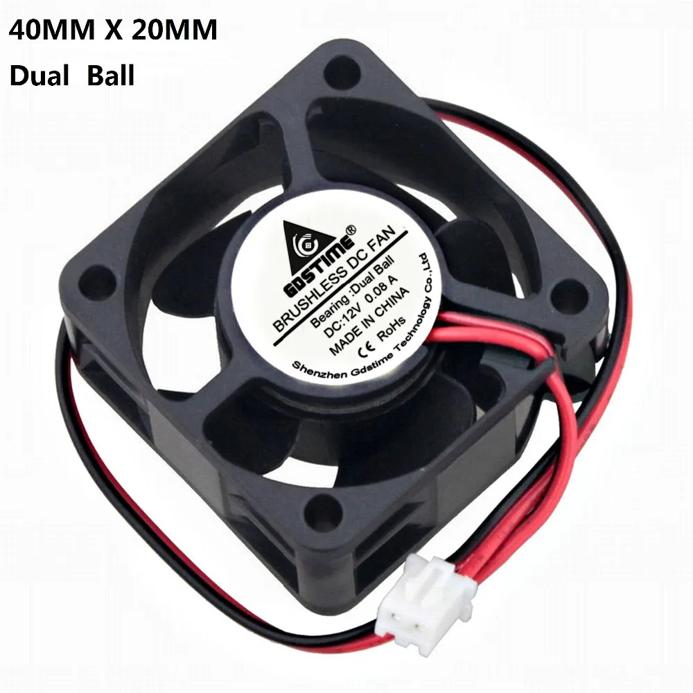 

Gdstime 2 pcs 40mm x 20mm Small Cooler 12V Ball Bearing 2Pin DC Brushless Cooling Fan 40x20mm Axial 4020 4x4cm PC Radiator