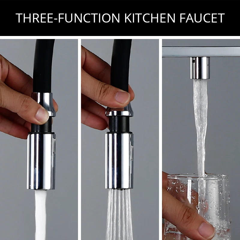 Clean Water Kitchen Faucet with Sprayer Gooseneck Pull Down Sink Mixer Solid Brass 360 Degree Rotation 3 Way Water Filter Taps