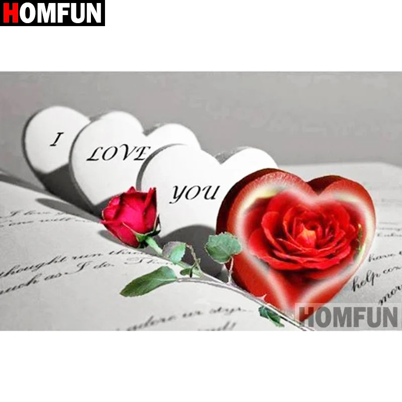 

HOMFUN Diamond Painting Cross Stitch "Heart rose flower"5D DIY Diamond Embroidery Full Square/round Rhinestone Of Picture A21356