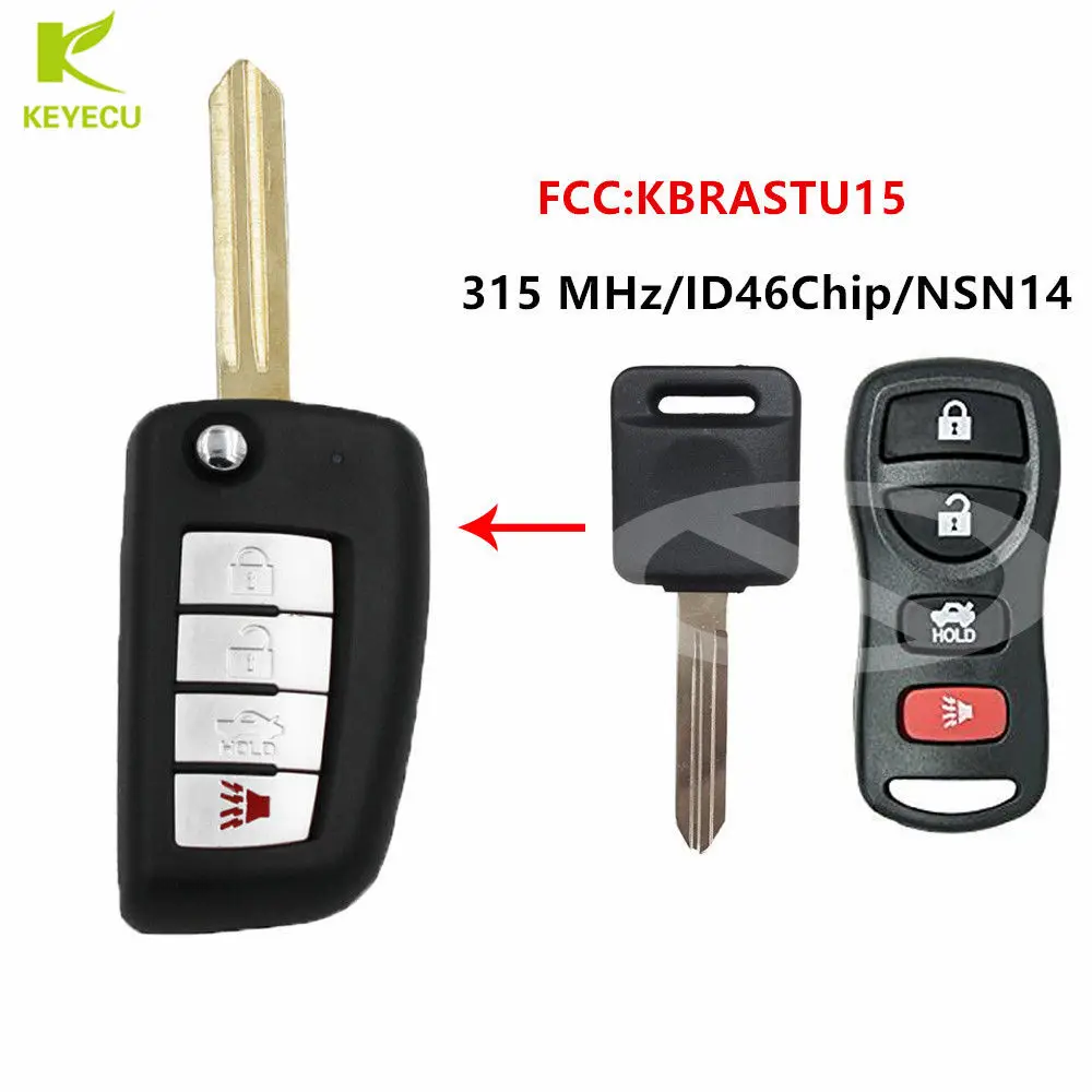 

KEYECU Replacement Flip Remote Car Key Fob FSK 315MHz ID46 for Nissan 2004-2006 Altima Maxima 2005-2015 Armada FCC: KBRASTU15