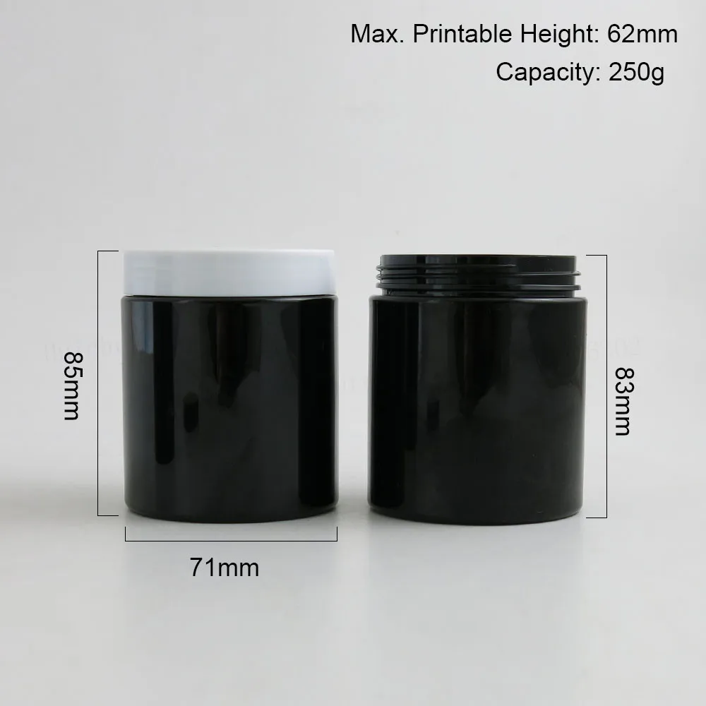 20 x  Empty 250G Black PET Jars with Black White Plastic Screw Plastic  Lids 250ml 8.33OZ Cream Container With PE Pad