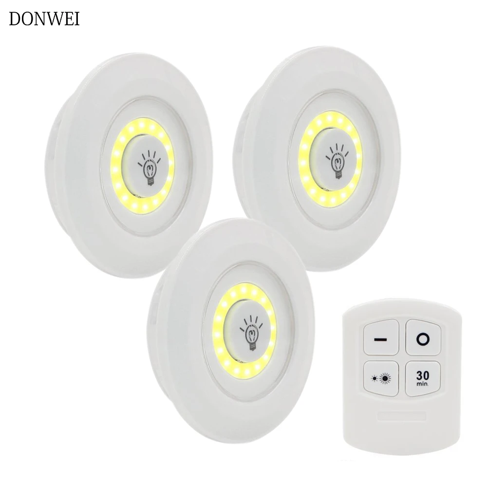 3Pcs Remote LED Tap Light Wall Lights Support Dimming Night Light for Wardrobe Cabinet Kitchen Bathroom Hallway Staircase