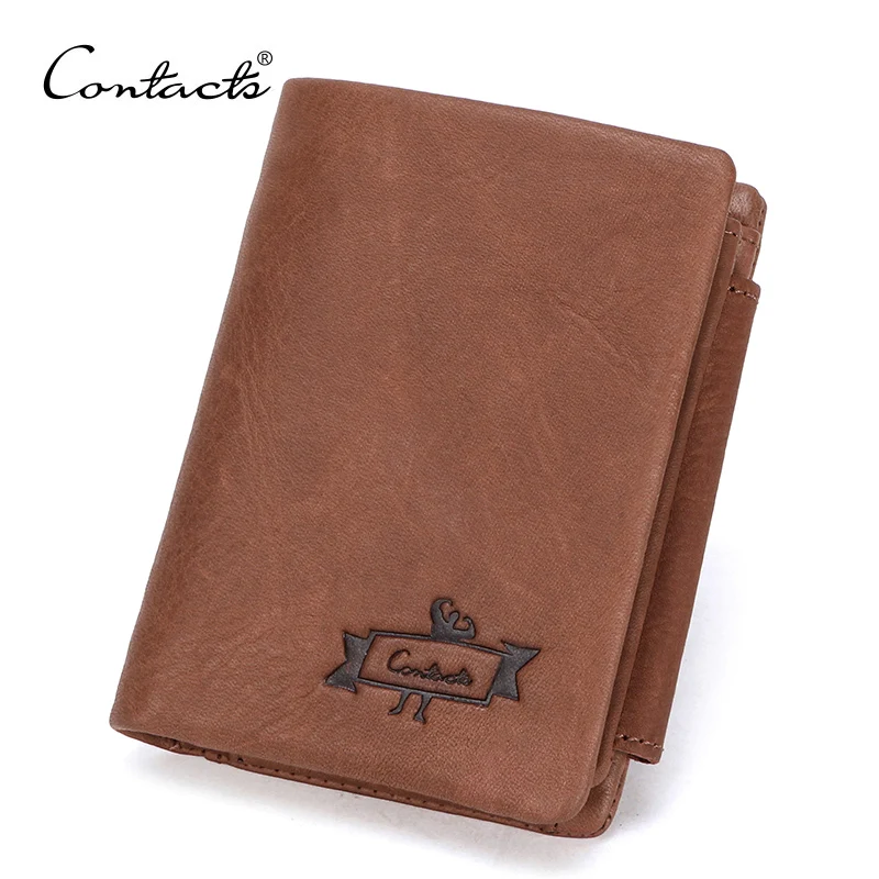 CONTACT'S Genuine Leather Men Wallets Trifold Wallet Male Zip Coin Pocket Purse Hasp Design Men's Wallet Short Cuzdan Portomonee