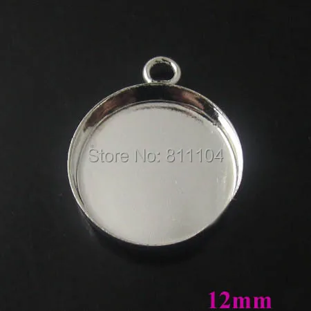 

12mm New Imitation Rhodium tone Plated Blank Bases Round Deep Wall Bezel cups w/ loop Cabochon Settings Pendant Blank Wholesale