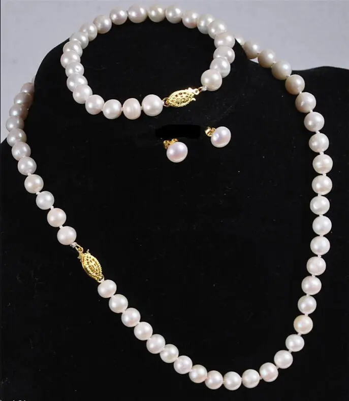 

Wholesale 7-8MM White Akoya Cultured Pearl Necklace Bracelet Earring Set 18"