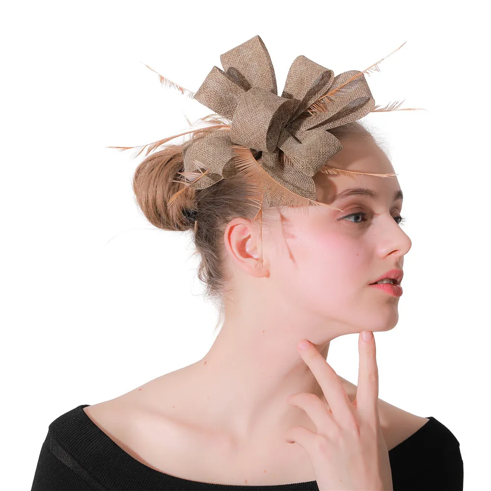 เลียนแบบ Sianmay Headwear ผู้หญิง Elegant สุภาพสตรี Fascinator หมวกผมแฟนซี Feather อุปกรณ์เสริมผมโอกาสหมวก