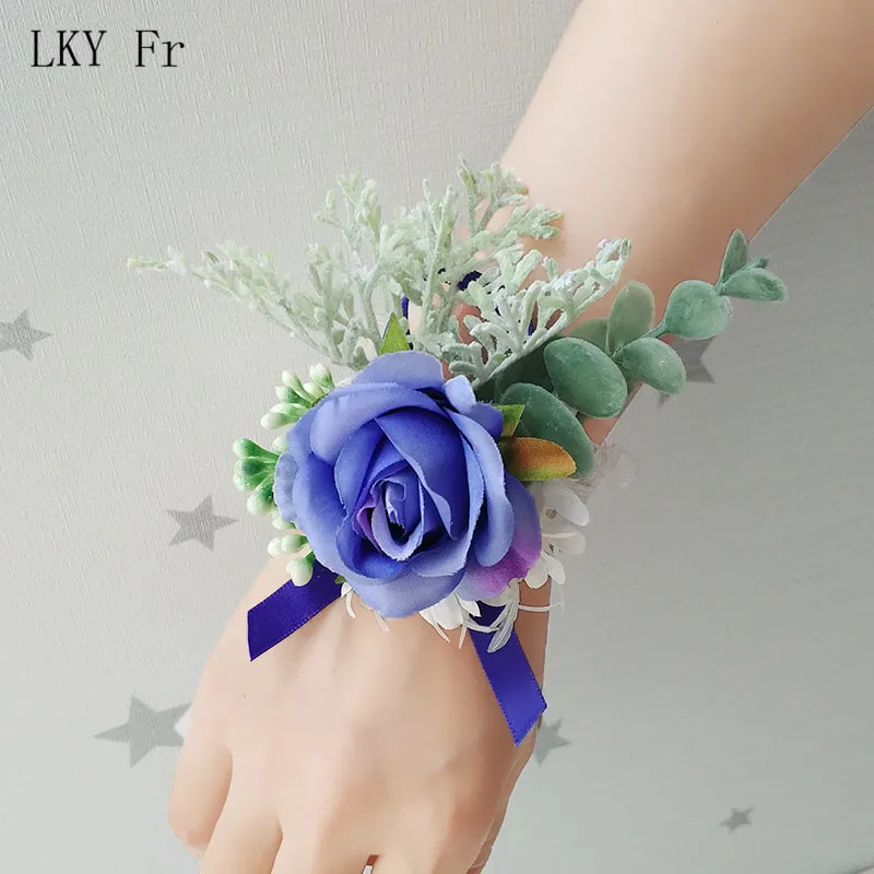 LKY Fr Bruiloft Corsages Bloemen Armband Bruidsmeisjes Pols Corsage Armband Boutonniere Pin Huwelijk Bruiloft Getuige Accessoires