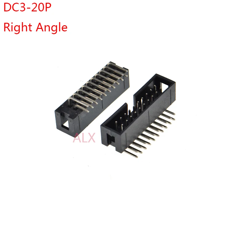 10pcs dc3-20p 2.54MM pitch JTAG ISP MALE SOCKET Right Angle idc box headers PCB CONNECTOR DOUBLE ROW 2x10PIN DC3 20 PIN HEADER