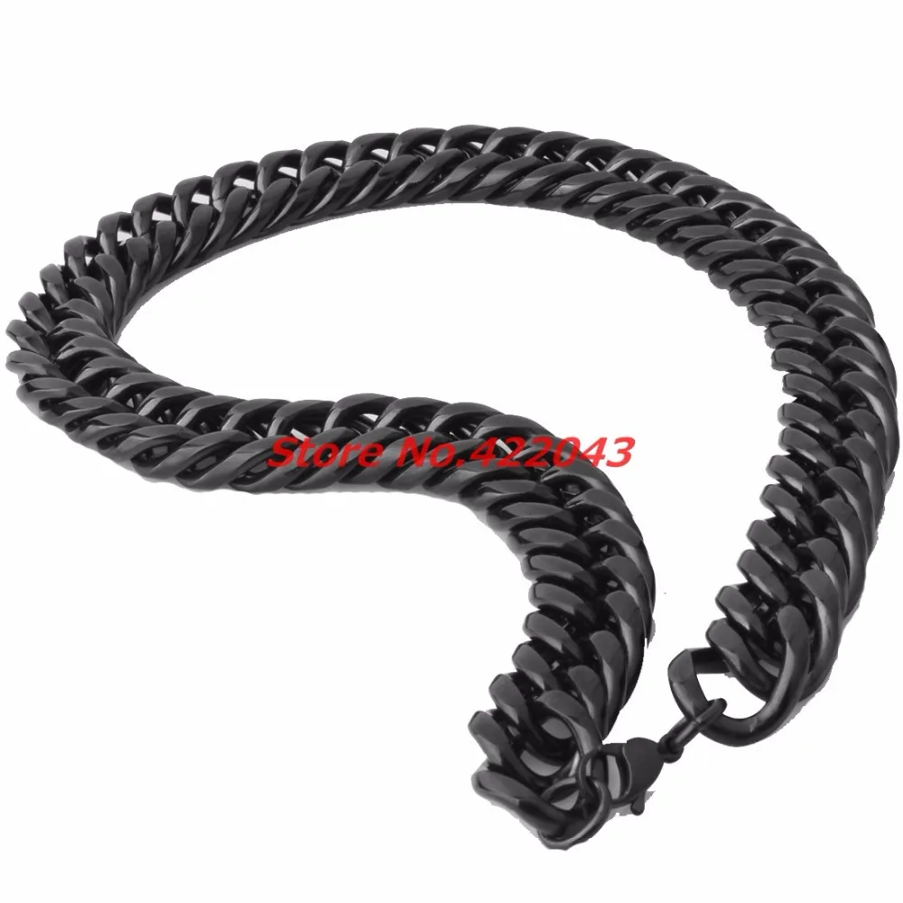 Granny Chic 9/11/13/16/20/22mm   Length Stainless Steel Necklace  BLACK Curb Cuban Chain Boy Men Fashion jewelry