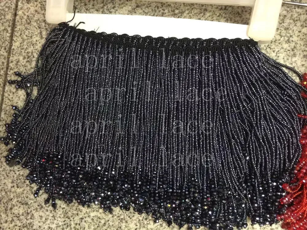 DX0013 #  5 yards /bag 15cm dark blue/ red  round beads pendant satin ribbon fringe tassel for garment/decorative/wedding dress