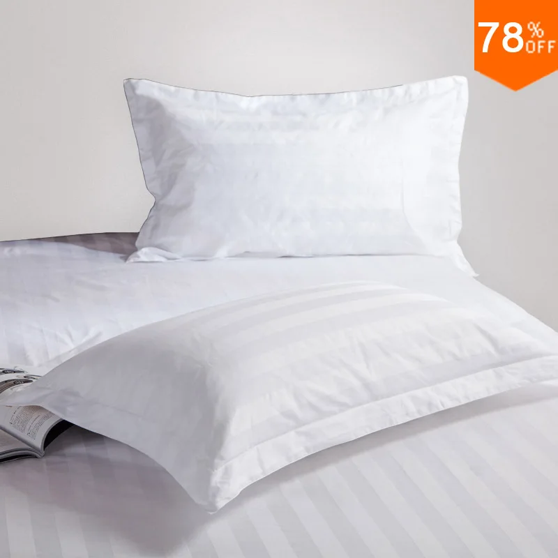 

5 star Hotel smooth glossy pillowcase full 100% cotton white parallel lines 100% cottons bed cloth hotel application pillow case