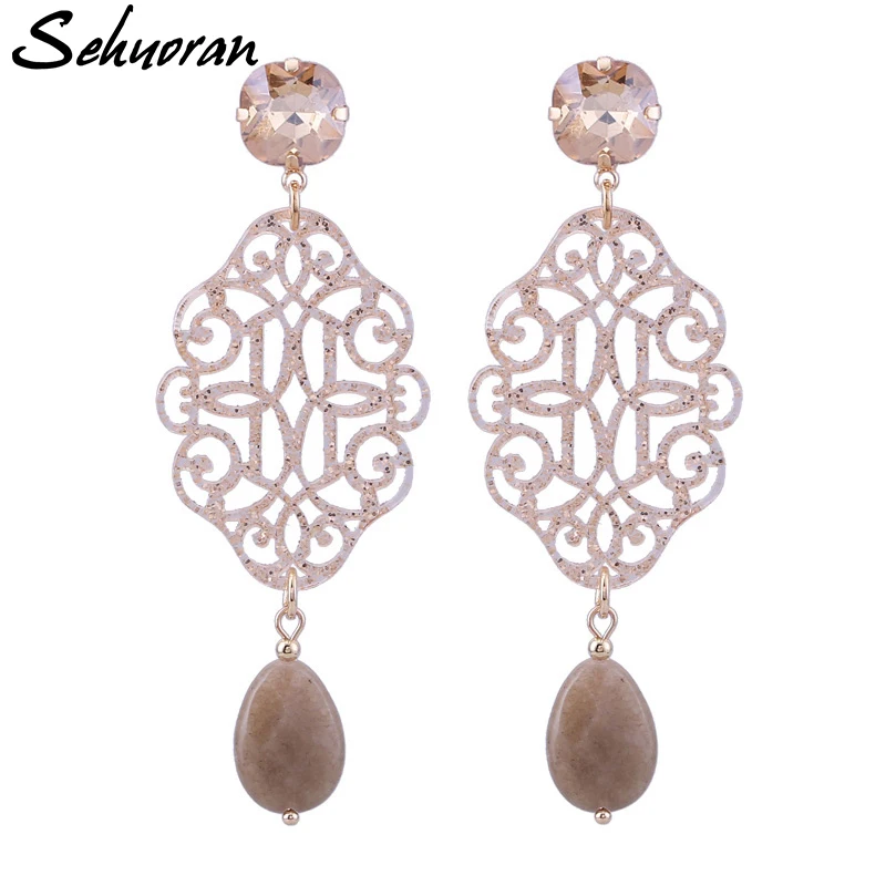 Sehuoran Oorbellen Leaf Resin Shell Drop Earrings For Woman Water Drip Natural Stone Crystal Earrings Pendients Gifts