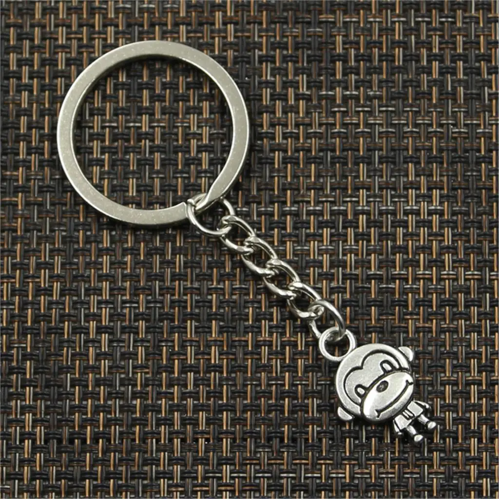 New Fashion Men 30mm Keychain DIY Metal Holder Chain Vintage Double Sides Monkey 15x27mm Silver Color Pendant Gift