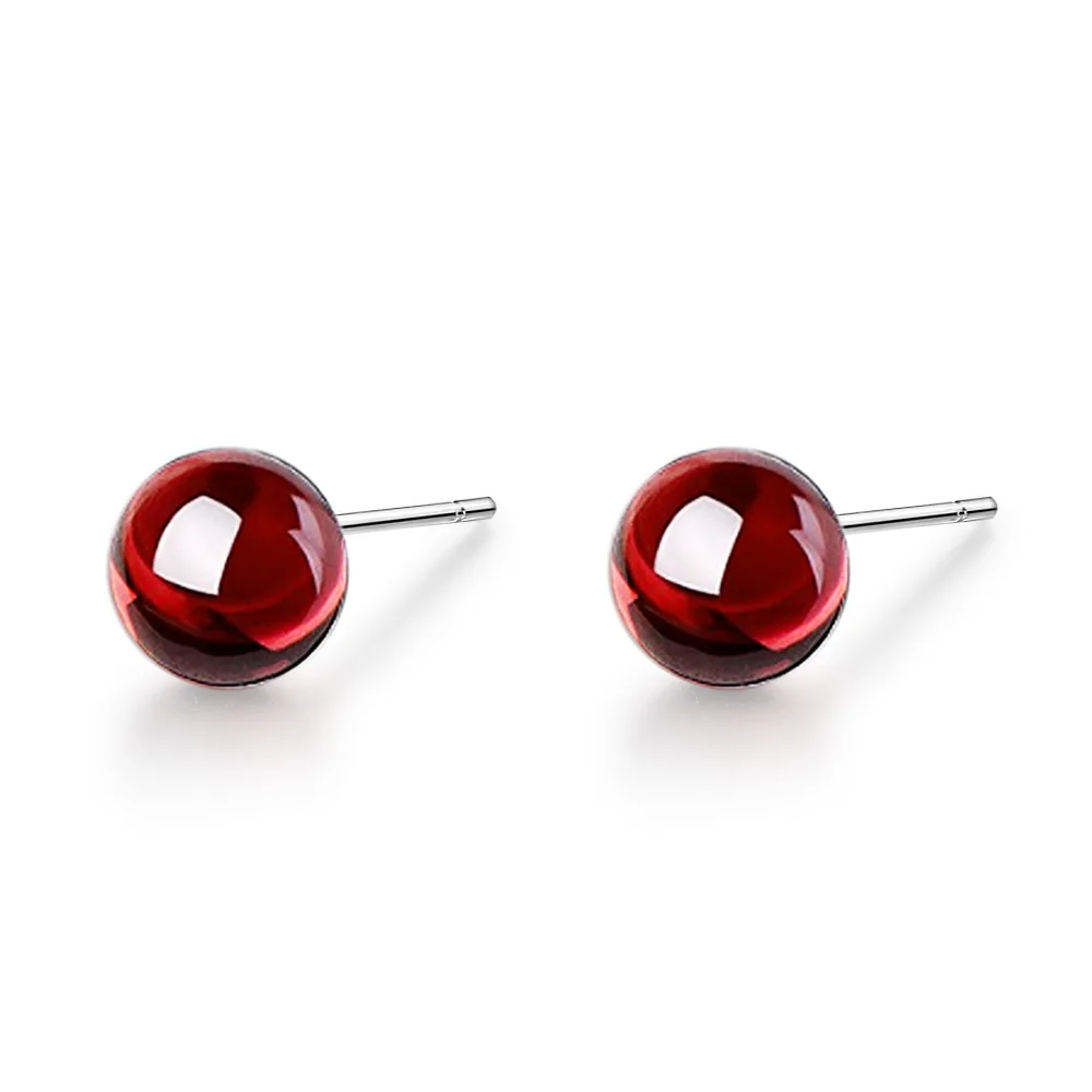 Fashion Simple Round Natural Garnet Stone 925 Silver Needle Lady Stud Earrings Wholesale Jewelry For Women Drop Shipping Gift