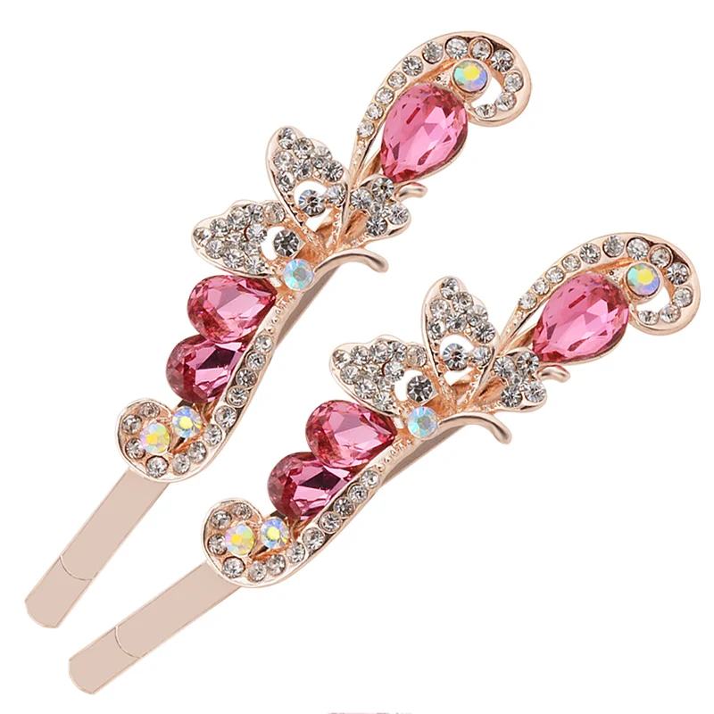 EASYA One Pair Women Girls Sparkling Hairpin Hairwear Crystal Rhinestone Butterfly Hair Clips Headwear Hair Accessories Jewelry