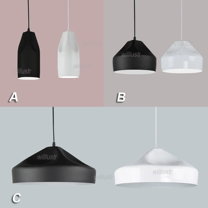 Modern Simplistic Pendant Lamp Metal Hanging Light Living Room Bedroom Hotel Hall Cafe Black White 2 Colors Suspension Lighting