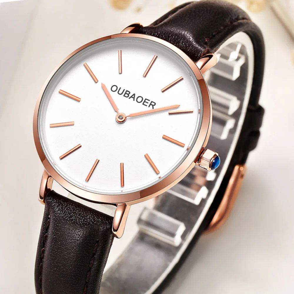 

OUBAOER Original Dress Watch Women Luxury Ladies Watches Genuine Leather Wristwatch for woman Female Relogio Reloj Montre Femme