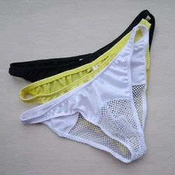 men's bikini underwear briefs low-waist gauze transparent panties mesh breathable