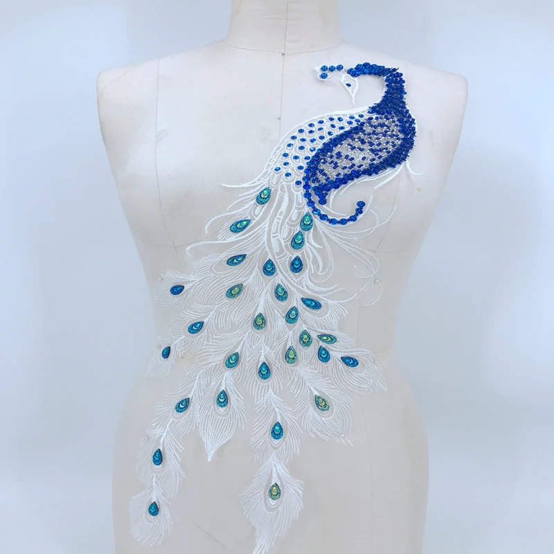 

1 шт., кружевные аппликации в виде павлина, высокое качество, нашивка из бисера, пришить свадебную ткань для декора платья, швейная аппликация, ремесло