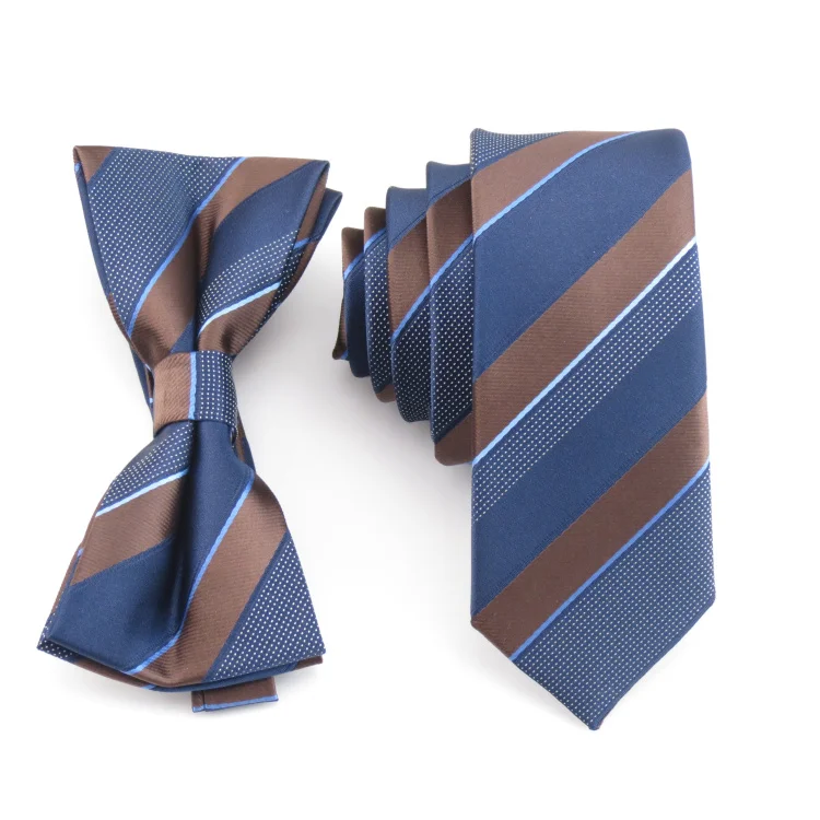 navy and coffee color striped desgin necktie for men's fashion 5cm narrow ties bowtie polyester neck tie cravata