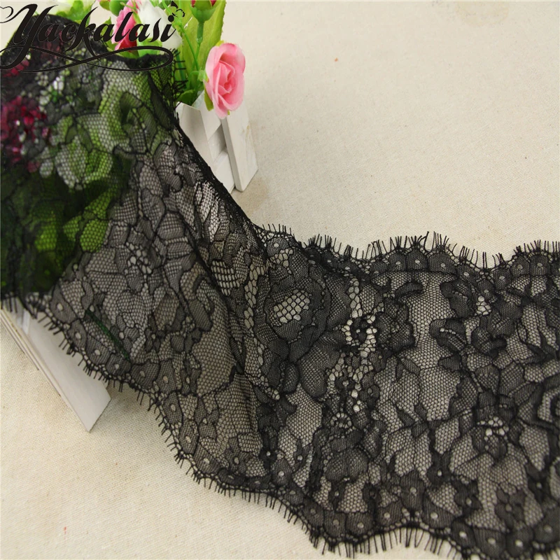 YACKALASI Soft Knitted Eyelash Lace Underwear Lace Black And White Fabric Ribbon Wedding Decoration 13CM*300CM #8