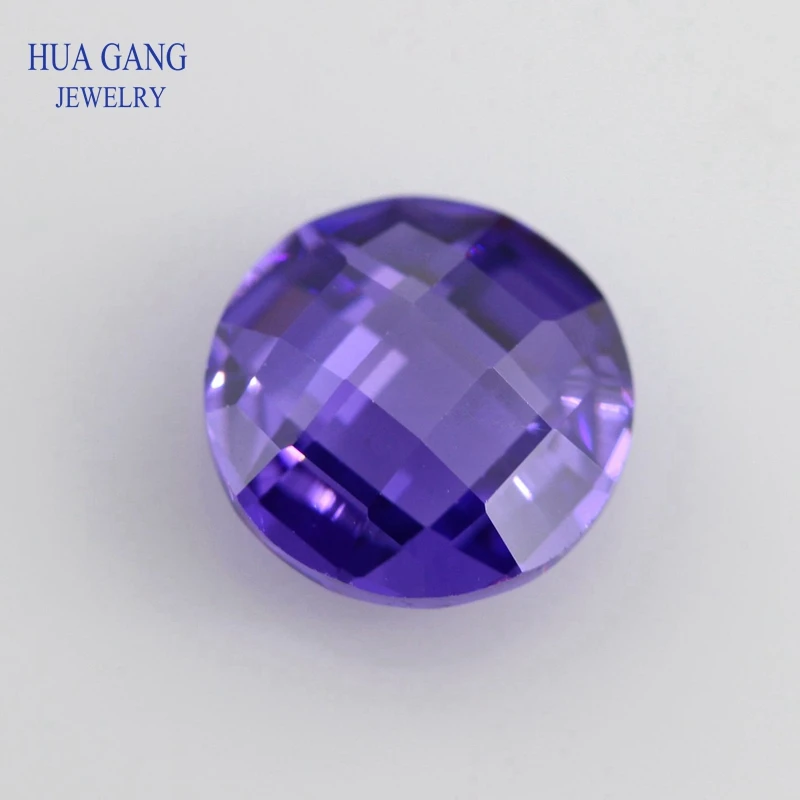 Violet Cubic Zirconia Stone Round Shape Double Checkerboard Cut Loose CZ Stone Synthetic Gems For Jewelry 4~14mm