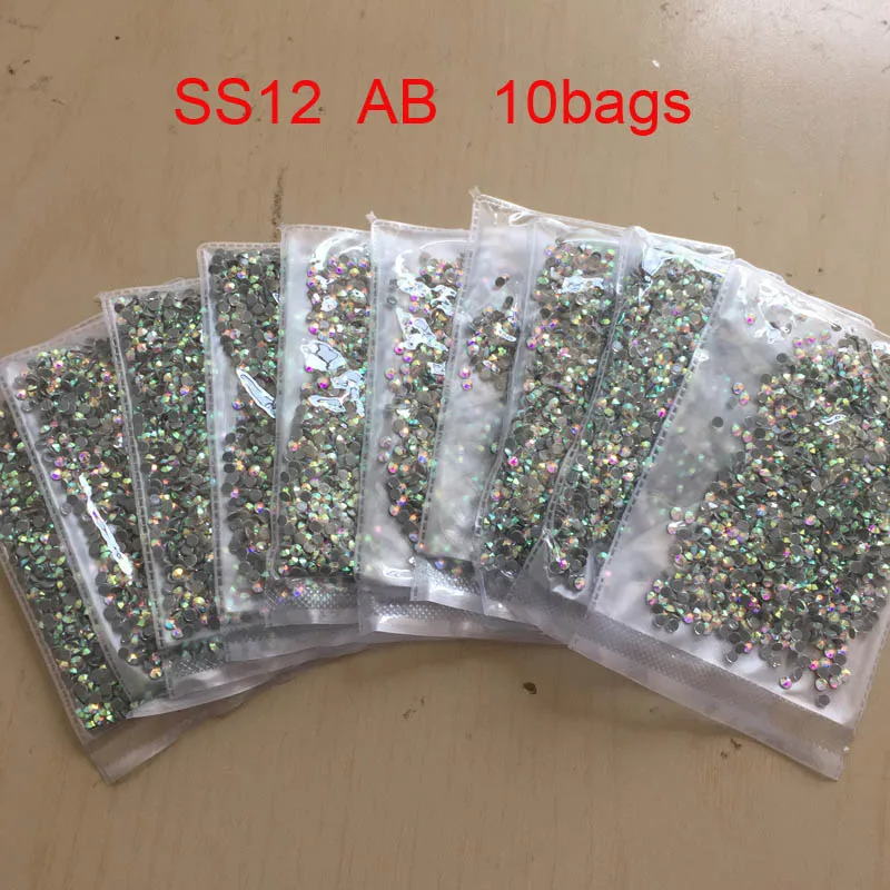 10bag/lots Crystal AB  SS12 DMC Hot Fix Rhinestone Crystal Flatback Loose Strass Rhinestone for clothes bags accessaries