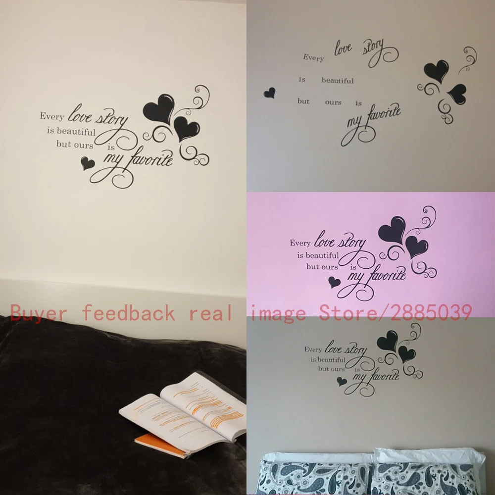 Quote Wall Decal Every Love Story Is Beautiful Sticker Bedroom Decor DIY Vinyl Removable Text Wall Sticker Creative Mural LA749