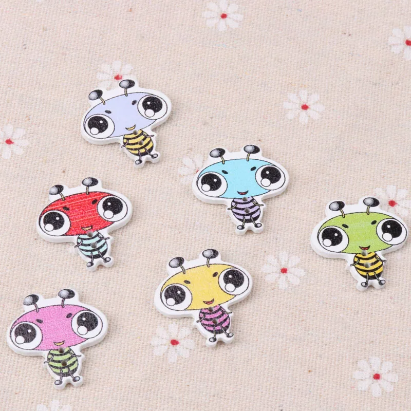 Mix Cartoon Ant Wooden Buttons Round Botones Handmade Accessories Decoration Sewing Scrapbooking Crafts DIY 25mm 20pcs MZ152