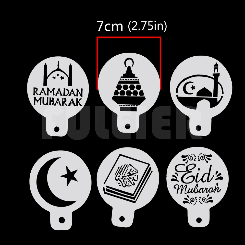 6pcs/set Mosque Mubarak Ramadan shape cake stencil , cookie Cappuccino cupcake Decorating Template baking Cake Tools