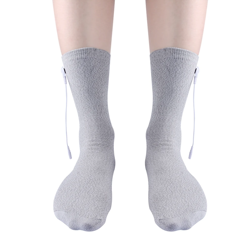 Pair of Conductive Slivery Fiber Electrode TENS Socks Massage Socks With Adapter Cables For TENS/EMS Unit