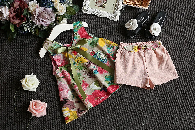 Summer Baby Girls Clothes Set Flower Princess Sleeveless Vest Dress Short Pant 2PCS Set Toddler Girl suit Child Kids Outfit A286