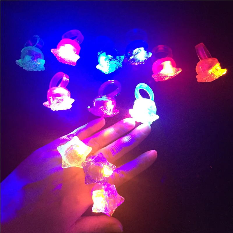 60pcs Flashing LED Light Glow Love Ring Star Elastic Rubber Ring Blinking Party Favor Adult Child Glow Christmas New Year Decor